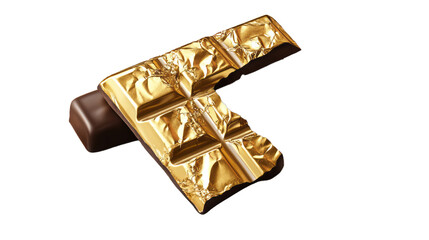 chocolate bar with a gold foil pakaging half opened on transparency background PNG