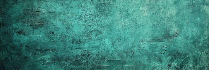 Fototapeta premium A textured teal surface exhibits a weathered look with abstract patterns and markings, creating a unique visual backdrop