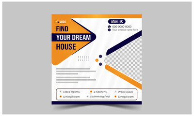 Real estate house social media post or square banner template.Editable Post Template Social Media Banners.
