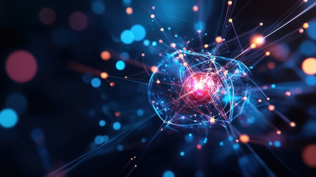 Quantum Computing Future: Hyper-Realistic Visualization of Subatomic Particles and Quantum Elements in Advanced Technology Background