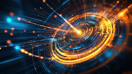 Obraz premium Quantum Computing Visualization: Subatomic Particles in Futuristic Swirls