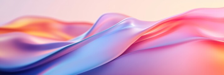 Naklejka premium Satin fabric in shades of pink, blue, and purple cascades gracefully, catching the soft light of dusk