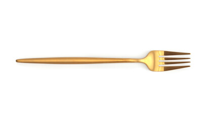 Close up Gold bronze fork on white. Top view.
