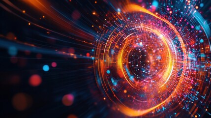 Obraz premium Quantum Particles in Motion - Hyper-Realistic Futuristic Tech Background Illustrating Quantum Computing and Subatomic Science