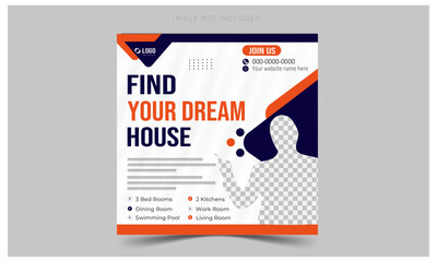 Real estate house social media post or square banner template.Editable Post Template Social Media Banners.