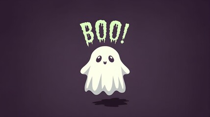 minimalistyczny, Halloween, duch, biały, fioletowy, czarny, ilustracja, płaska grafika, duch unoszący się, oczy puste, arkusz, boo, czcionka, zabawny, mroczny, kolorystyka Halloween, minimali