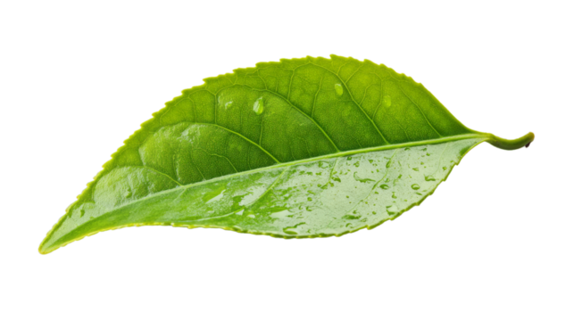 Close up green tea leaf isolated on white background,PNG