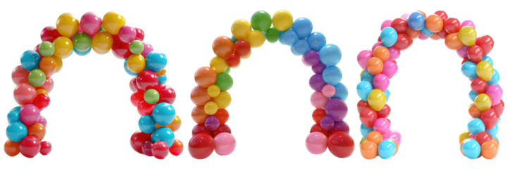Balloons arch isolated on transparent background, set of three