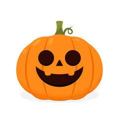 Pumpkin head set. Cute and scary Halloween pumpkin monster set. Holidays cartoon character in flat style collection.
