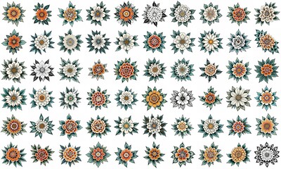Set of flowers isolated on white background. Hand drawn illustrations.
