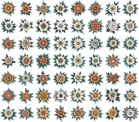 Set of flowers isolated on white background. Hand drawn illustrations.