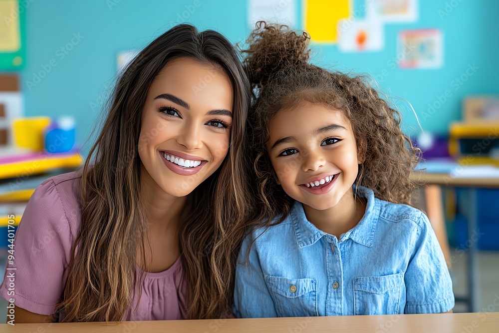 Poster sign languages in educational settings, captured in a photo showing a teacher and student using sign