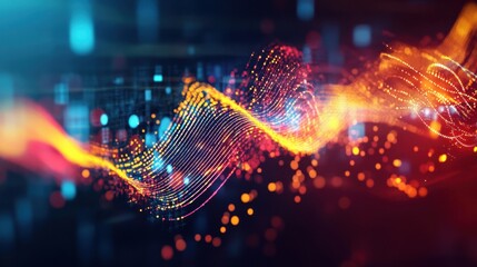 Futuristic Audio Visualization with Digital Sound Waves and Signal Processing Patterns
