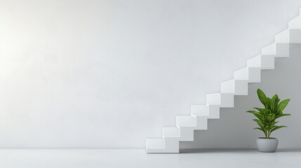 Obraz premium An up arrow shaped like a staircase, on a plain white background, representing the step-by-step growth and progress in personal development and business.
