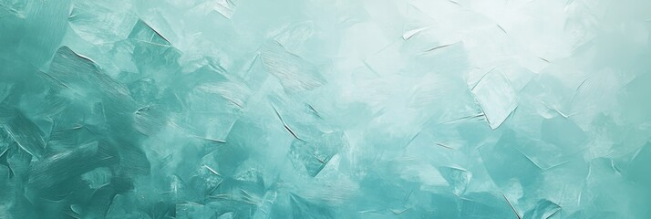 Obraz premium The artwork displays a textured background in soothing blue-green hues, featuring layered, crystalline designs that create a serene atmosphere