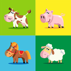 Cute animals in cartoon style. Set of cards for children's game.