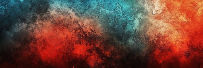 Fototapeta premium Colorful abstract patterns combine deep red, bright orange, and cool blue tones in a striking artistic display