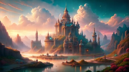 Naklejka premium retro majestic fantasy kingdoms background
