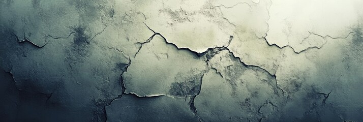 Obraz premium A textured concrete surface displays intricate cracks and patterns, reflecting wear over time in a moody light