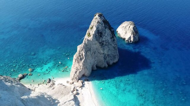 aerial footage of Myzithres, Zakynthos, Greece, showcasing the stunning cliffs, turquoise waters, and dramatic coastal scenery.