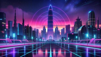 retro futuristic neon lit megacities background