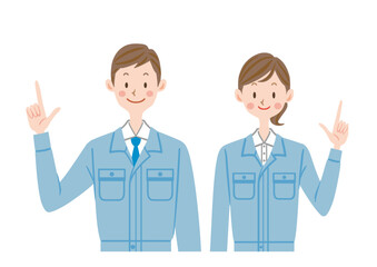 作業服を着た男女のイラスト　工事現場　作業員
