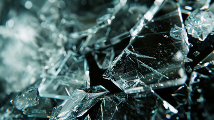 Close-up of broken glass. Amorphous texture. Macro photo of broken glass.