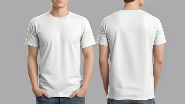 Mockup Set of isolated Understated Style Blank white t-shirt with front and back views