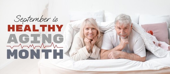 Banner for Healthy Aging Month with mature couple in bedroom