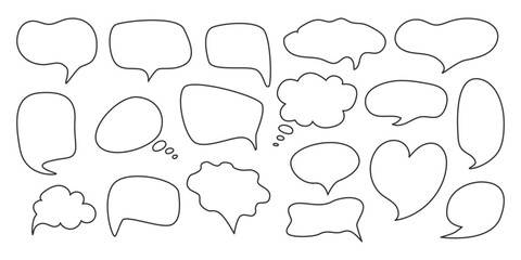 Doodle Speech bubble clouds set. Outline Message Box Collection. Communication icon. Quote Frame background. Fun cute hand drawn Thinking idea Balloon. Vector illustration