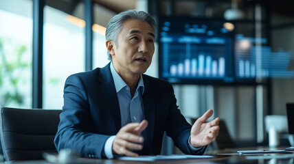 会議室で戦略会議を指導するビジネスマン