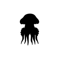 Vector illustrations depicting a black silhouette of a jellyfish, demonstrating a flat style