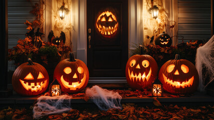ハロウィンの装飾された玄関