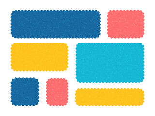 Colorful Wavy Edge Rectangles set. Modern Playful kids Rectangular Frames Set. Zigzag Geometric Shapes. Scratched grainy texture. Stamp, Label, Badge, Mark For school education Design