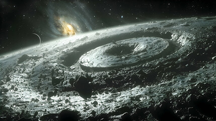 A cosmic scene where 2D stars transition into 3D planets, captured with deep space photography for clarity.