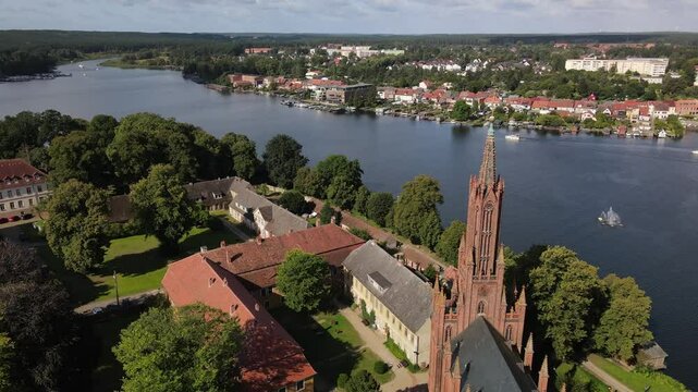 View from above to the city of Malchow and the surrounding lake landscape as a pure vacation area