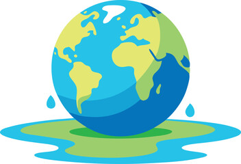 Fototapeta premium Earth with water below symbolizing global warming, environmental concerns, and climate change in a flat vector design