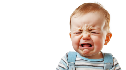 Crying baby boy isolated on white background, PNG