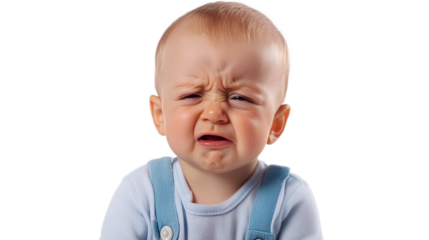 Crying baby boy isolated on white background, PNG