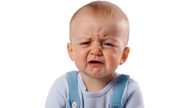 Crying baby boy isolated on white background, PNG