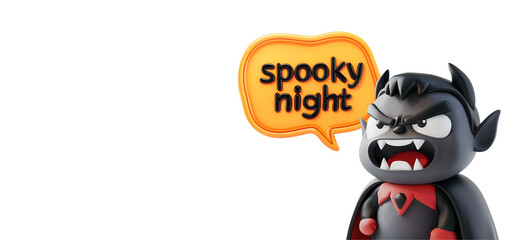 Obraz premium Banner Cartoon with 3D Vampire: Spooky Night Halloween Celebration and Text Copy Space, Isolated on Transparent Background, PNG