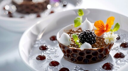 Molecular cuisine dishes Chocolate caviar.
