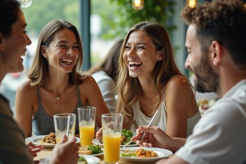 A group of people enjoying meal together, plates of various food on the table