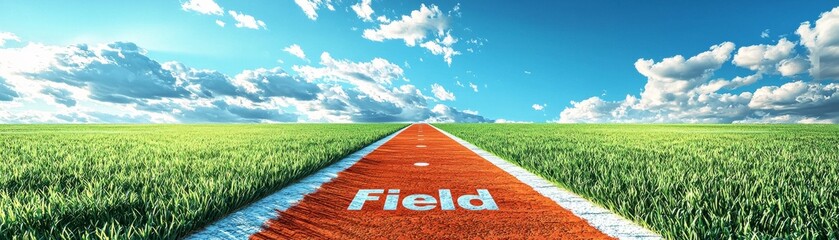 Obraz premium Tranquil Field Track Lane 3D Elements Typography Illustration
