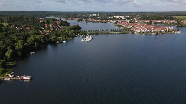 View from above to the city of Malchow and the surrounding lake landscape as a pure vacation area