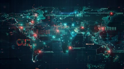 Obraz premium Digitized world map with red dots over countries. hackers concept