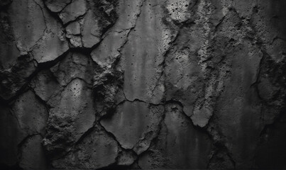 A close-up of a cracked, dark gray wall