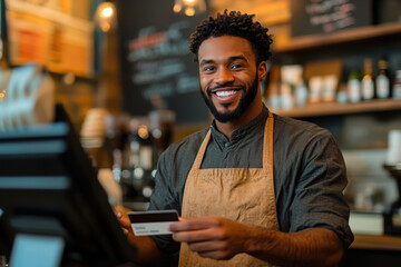 Receptionist taking payment for the customers