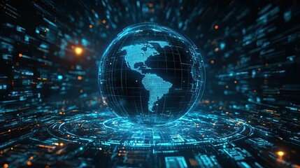 Obraz premium A blue and orange globe with a blue circle in the middle