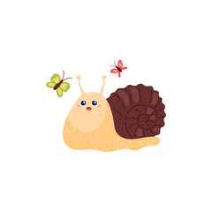 Cute snail with butterflies vector illustration